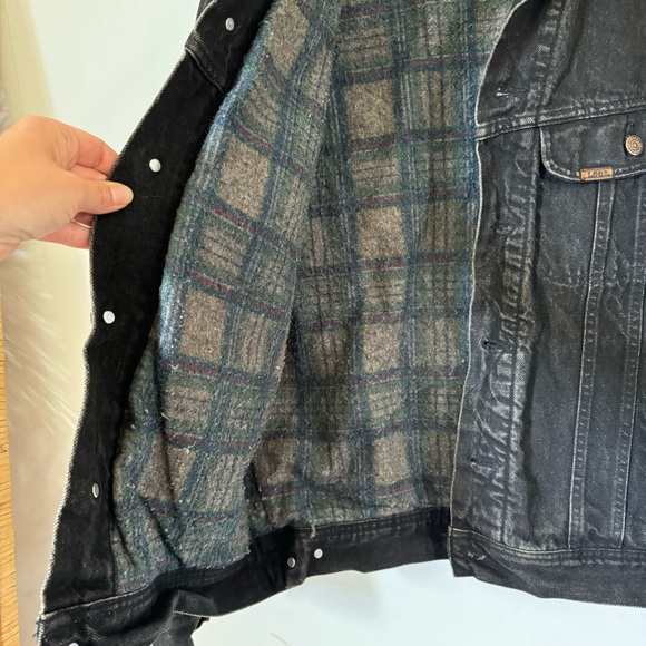 Vintage Lee Jean Jacket Stormrider Black Denim Coat Blanket Lined Mens Medium - Picture 5 of 8